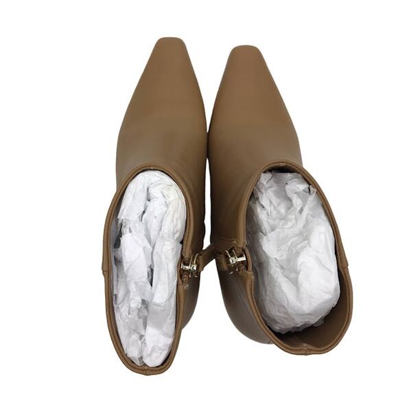 Cult Gaia Daylee Boot 6.5 Stacked Pebble Heel Leather Zipper Ankle Bootie Camel - Picture 8 of 11